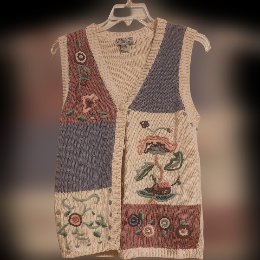 Whimsical Cream and Purple Cardigan with Embroidered Motifs